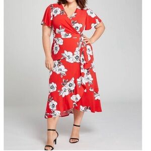 Lane Bryant Floral Faux Wrap Maxi Dress Red & White Size 22/24